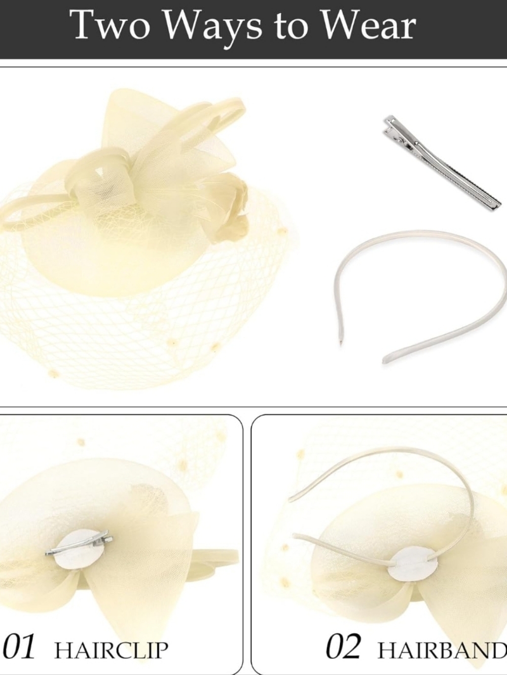 NEW! Elegant Ivory Birdcage Veil Fascinator Hat - Picture 3 of 5